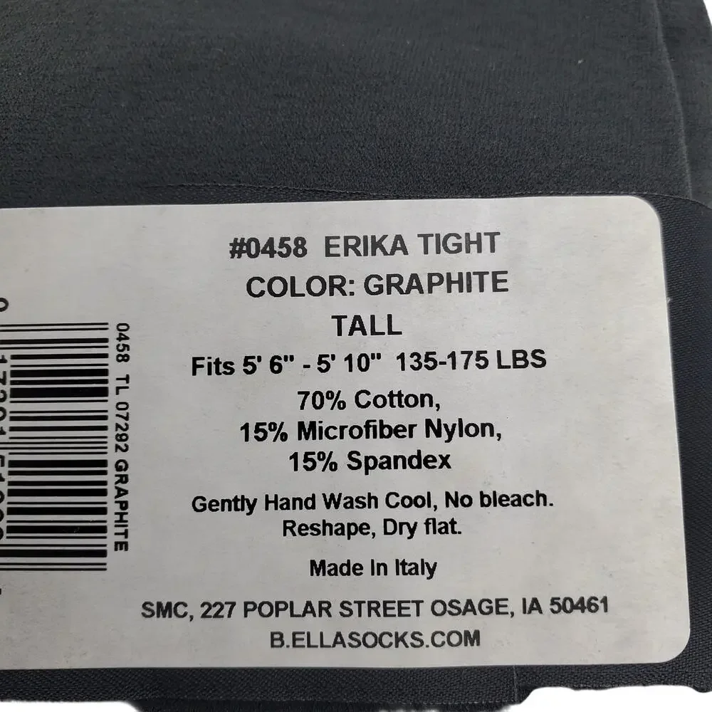 Italian Cotton Blend Tights Tall Graphite Gray B.ella Erika Opaque NEW Hosiery